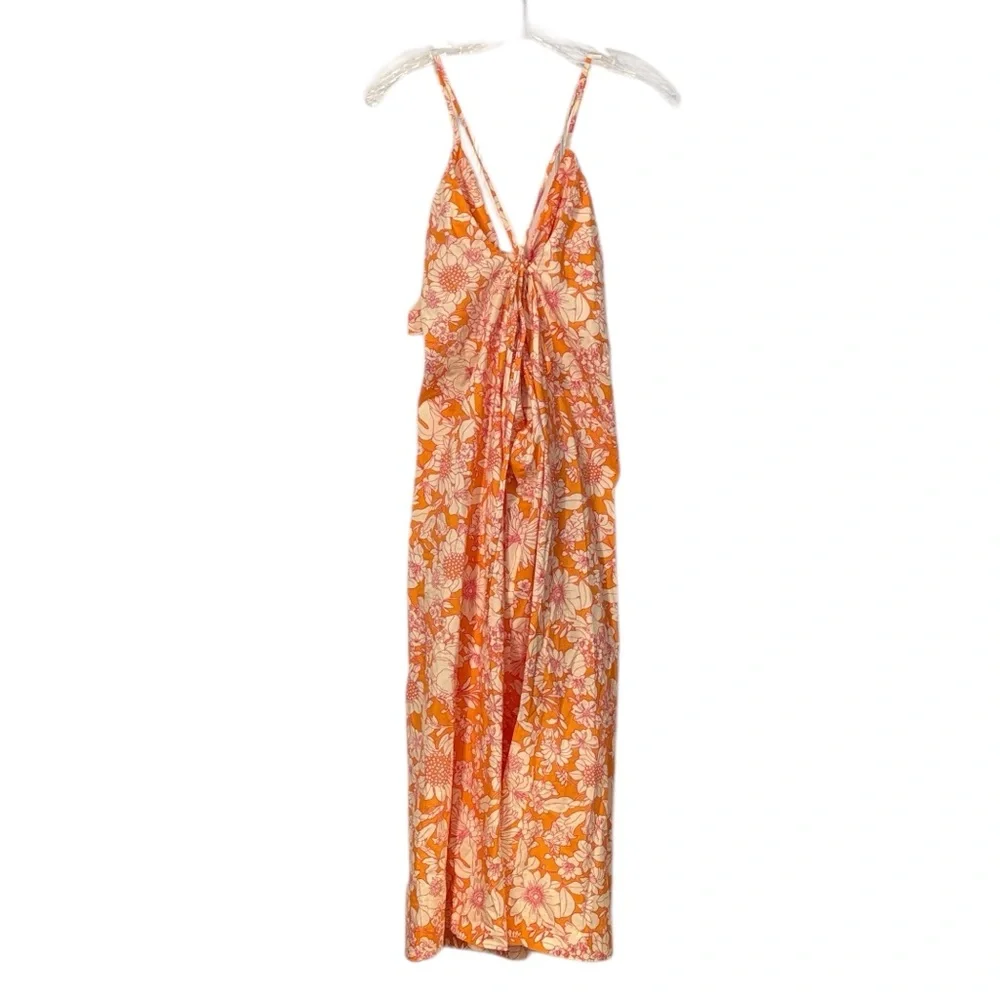 J. Crew Tie Front Cotton Poplin Orange Floral Midi Dress S Vacation Summer NWT